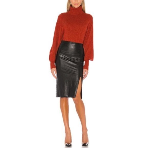 Commando Dresses & Skirts - Commando Faux Leather Side Slit Midi Skirt in Black